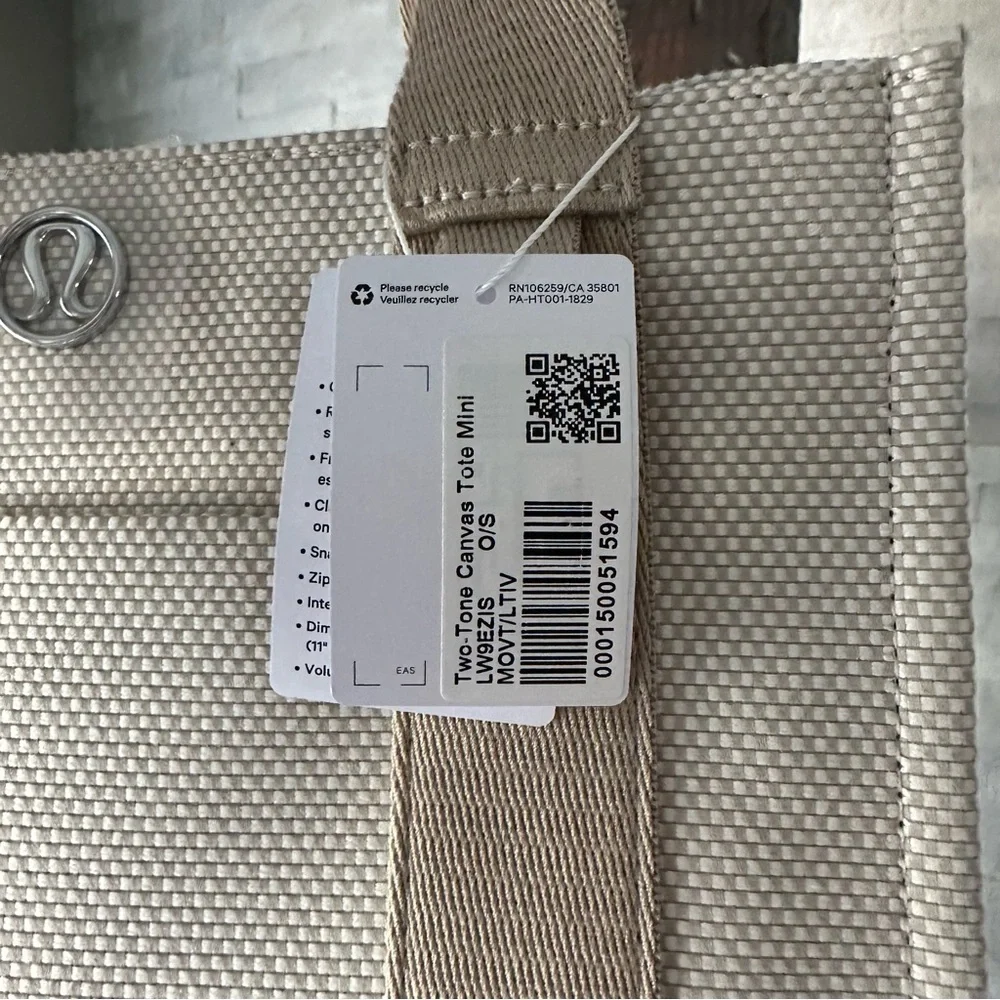 LULULEMON Two-Tone Canvas Mini Tote Bag 4.5L in Mojave Tan and Light Ivory NWT - Picture 9 of 10